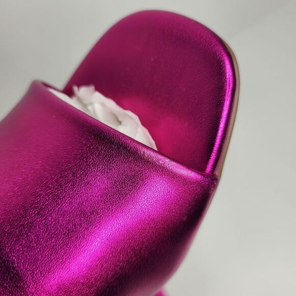 The Drop Pattie High Block Heeled Mule Sandal Hot Pink Metallic Size 6.5 Retro - Picture 8 of 8